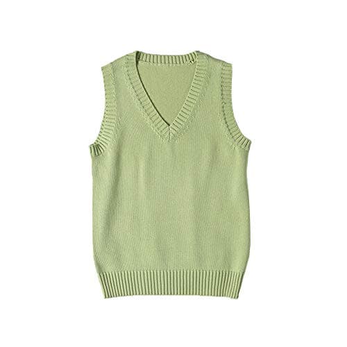 Jinghuiyue Women's Solid Color V-Neck Knit Vest