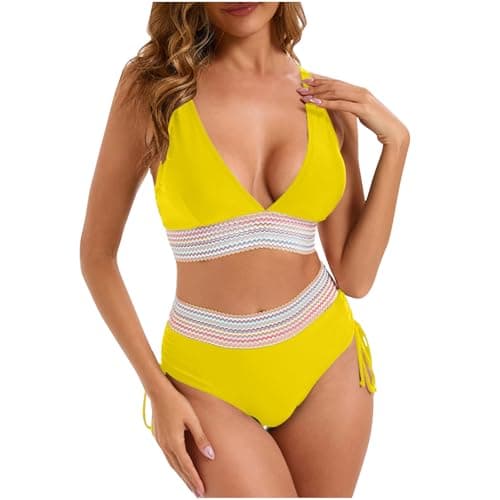 YNCSZEC Tummy Control High Waisted V-Neck Women's Two-Piece Bikini Set