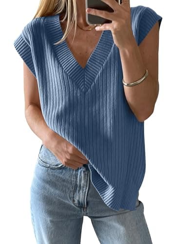 HAEOF Women's V-Neck Spring Summer Casual Ribbed Knit Tank Top
