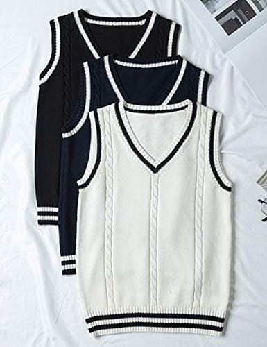 Locachy Women's Slim Fit V-Neck Sleeveless Cable Knit Sweater Vest