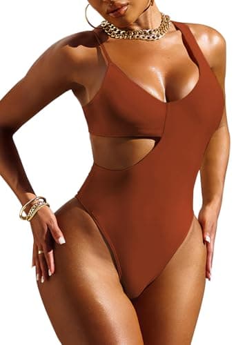 Pink Queen Women's Sexy One-Piece Swimsuit with Scoop Neck Cutout