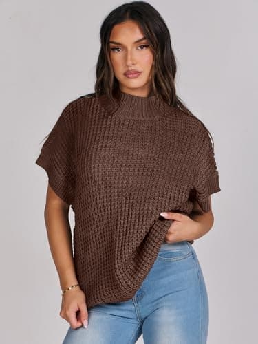 Oversized Batwing Sleeve Sweater for Women: Mock Neck, Sleeveless - Summer/Fall 2024