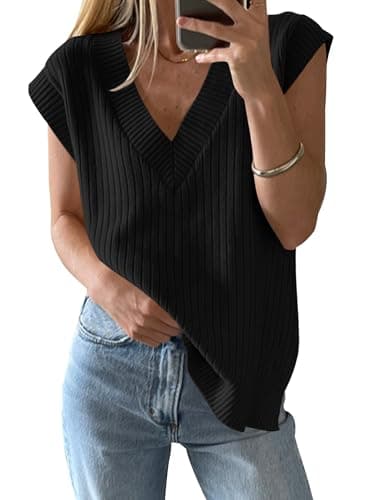 HAEOF Women's V-Neck Spring Summer Casual Ribbed Knit Tank Top