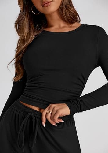 PrettyGarden Women's Spring Fall Two-Piece Tracksuit Long Sleeve Crop Tops Wide Leg Pants Matching Lounge Sets
