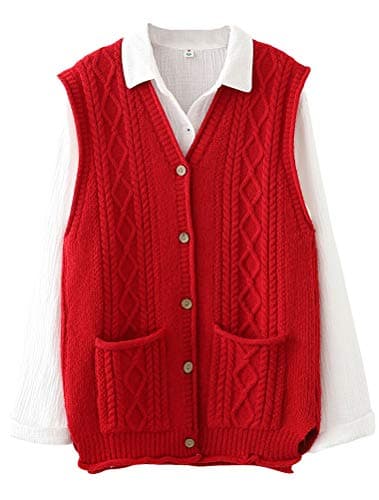 FTCayanz Women's Cable Knit Button Down Sweater Vest Outwear