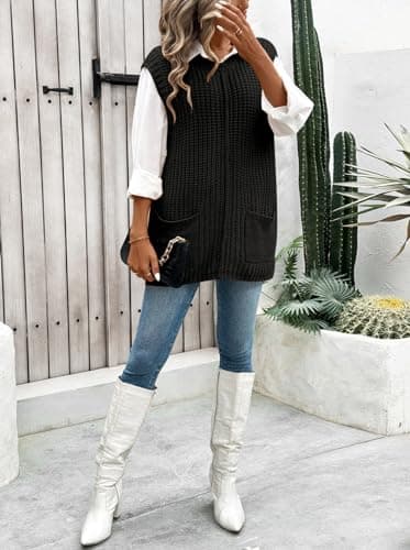2024 Pink Queen Oversized Crewneck Knit Sweater Vest with Pockets