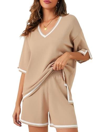 Bloggerlove Women Lightweight Knit Short Sets Lounge Sweater