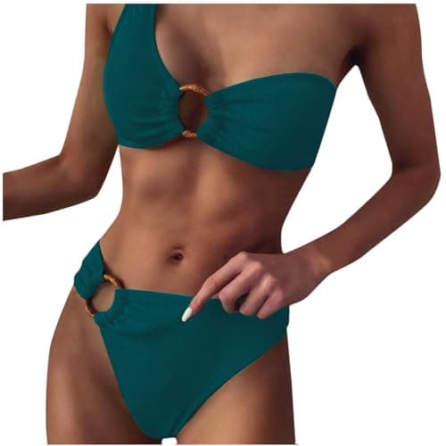 Cethrio Plus Size Women'sSexy One Shoulder Tummy Control Bikini