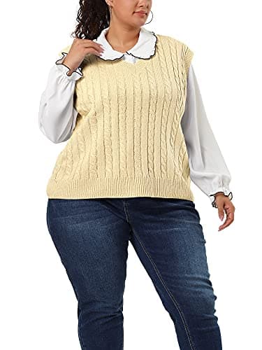 Agnes Orinda Women's Plus Size V-Neck Cable Knit Sweater Vest
