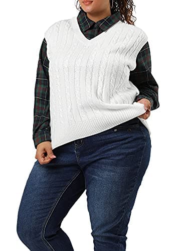 Agnes Orinda Women's Plus Size V-Neck Cable Knit Sweater Vest