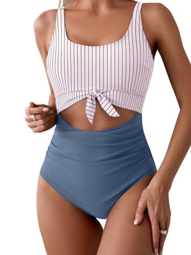 Eomenie Women's Tummy Control One Piece Swimwear with Cutout Tie Knot