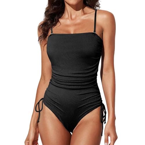 2024 Women's Ruched High Cut Tummy Control Swimsuit Adjustable Tie Side Padded Monokiní