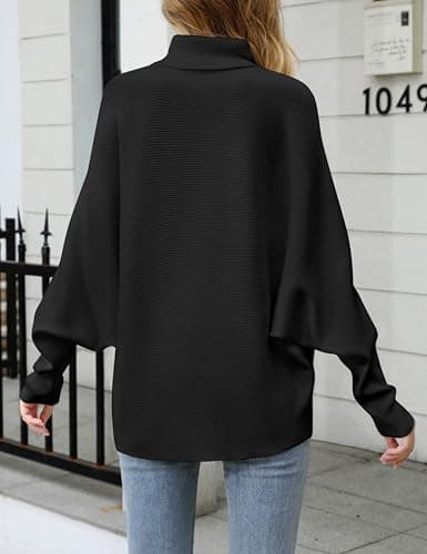 Women's Plus Size Turtleneck Sweater with Batwing Sleeves