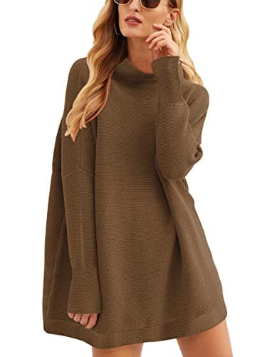 ANRABESS Women's Oversized Casual Long Sleeve Turtleneck Knit Tunic Sweaters 2024 Fall