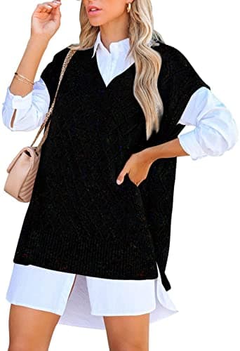Viottiset Women's Oversized V-Neck Knit Sweater Vest