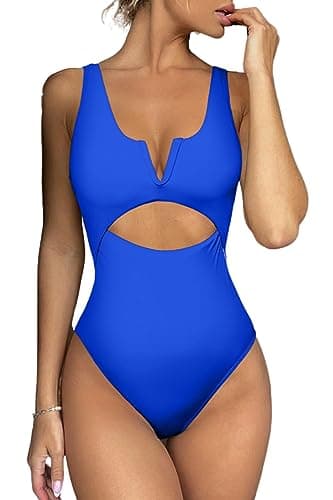 Meyeeka Women's Tummy-Control V-Neck One-Piece Swimsuit