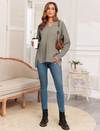 ZAFUL Women's Oversized V-Neck Long Sleeve Knit Sweater Trends Fall 2024