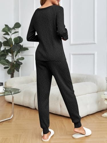 Tankaneo Women's Oversized V-Neck Knit Sets & Wide Leg Pants