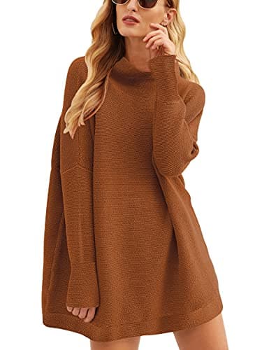ANRABESS Women's Oversized Casual Long Sleeve Turtleneck Knit Tunic Sweaters 2024 Fall