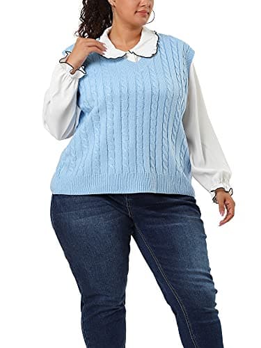 Agnes Orinda Women's Plus Size V-Neck Cable Knit Sweater Vest
