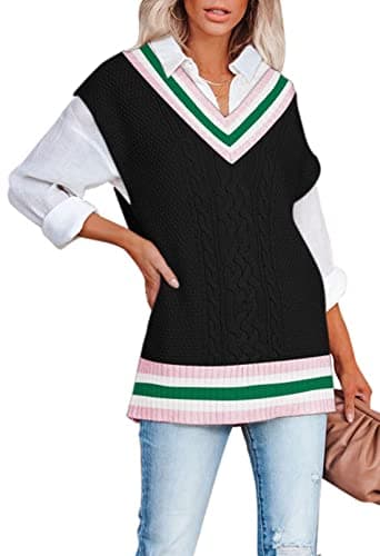 Women's Oversized V Neck Sweater Vest Tunic Top