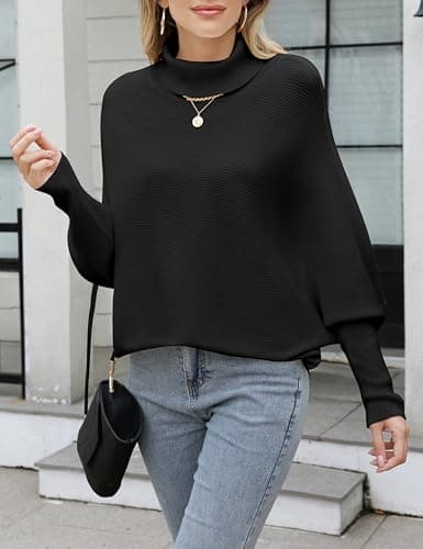Women's Plus Size Turtleneck Sweater with Batwing Sleeves