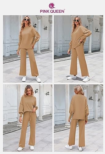 Pink Queen Women's 2-Piece Knit Sweater Set & Wide Leg Pants