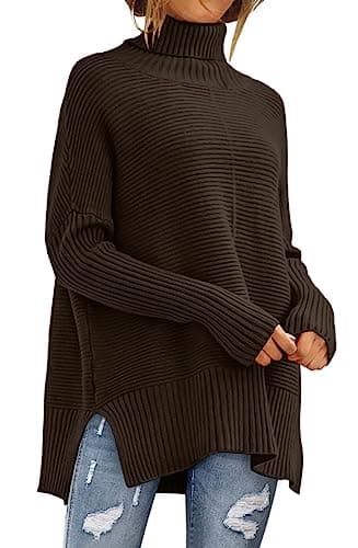 ANRABESS Women's Oversized Turtleneck Batwing Sleeve Knit Tunic Sweater 2024 Trend