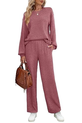WIHOLL Women's Long Sleeve Sweatsuit Set Wide Leg Pants Outfit