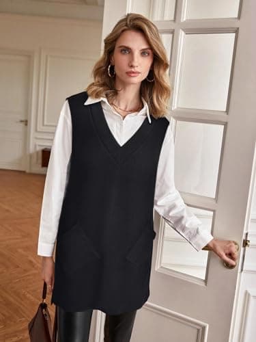 VETIOR Women's V-Neck Sleeveless Pinafore Dress with Pockets