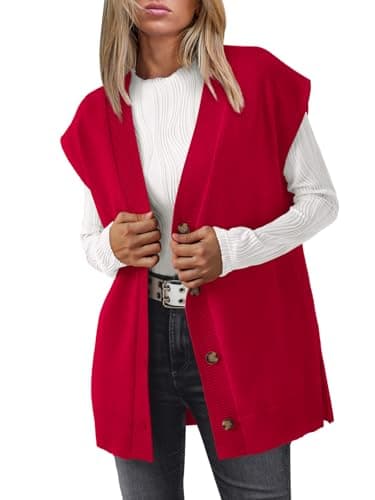 LILLUSORY Women’s Oversized V Neck Cardigan Vest 2024 Trend