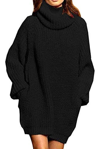 Pink Queen Women's Oversize Turtleneck Long Pullover Sweater Dress