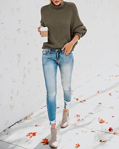 Saodimallsu Womens Oversized Batwing Turtleneck Knit Sweater