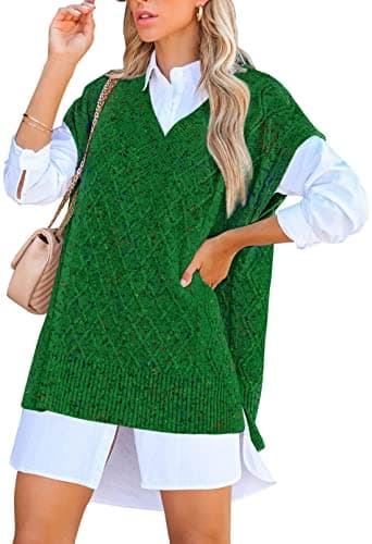 Viottiset Women's Oversized V-Neck Knit Sweater Vest