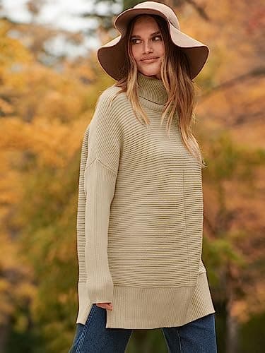 ANRABESS Women's Oversized Turtleneck Batwing Sleeve Knit Tunic Sweater 2024 Trend