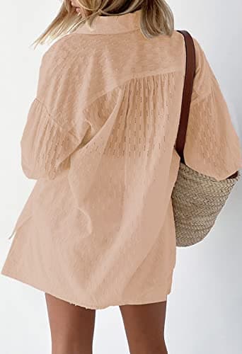 Viottiset Women's Summer Shorts & Long Sleeve Button Shirt Lounge Set