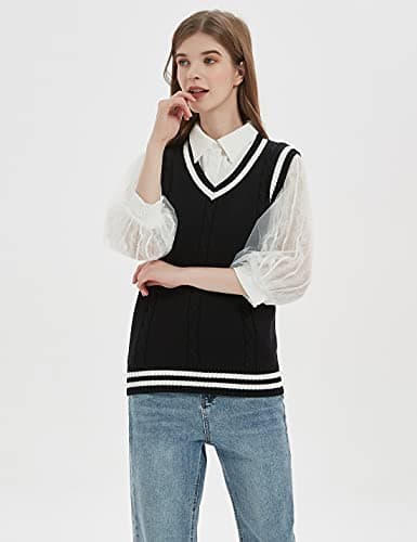 Gihuo Women's V-Neck Knitted School Uniform Tops