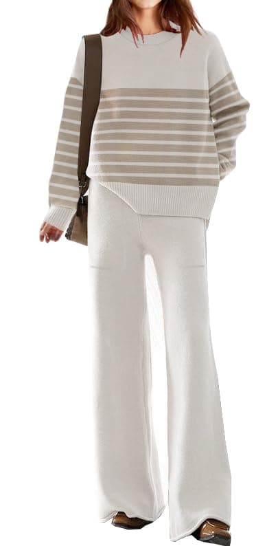 ETCYY New Women's Elegant Lounge Sweatsuit Set with Sweater Top and Wide Leg Pants