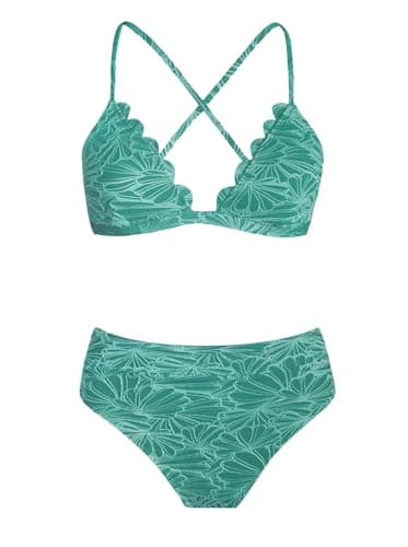 CUPSHE High-Waisted Scalloped V-Neck Two-Piece Bikini Set