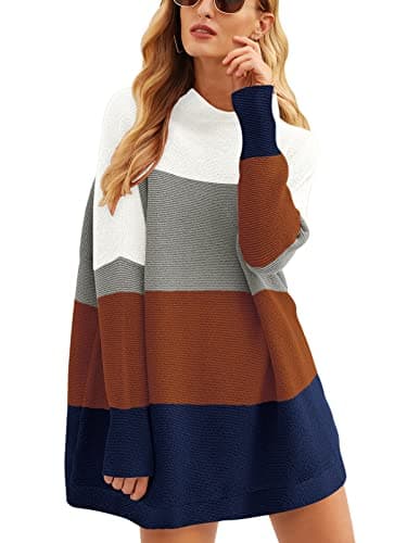 ANRABESS Women's Oversized Casual Long Sleeve Turtleneck Knit Tunic Sweaters 2024 Fall