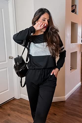 PrettyGarden Women's Color Block Tracksuit Crewneck Long Sleeve Tops & Pants