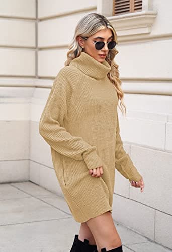 Pink Queen Women's Oversize Turtleneck Long Pullover Sweater Dress