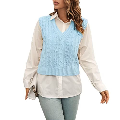 Jinghuiyue Women's Classic V-Neck Stripe Knit Sleeveless Top