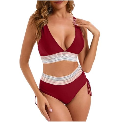 YNCSZEC Tummy Control High Waisted V-Neck Women's Two-Piece Bikini Set