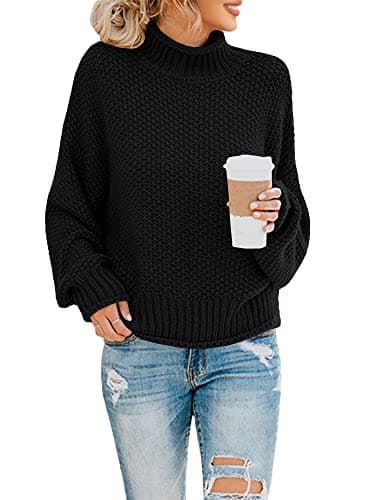 Saodimallsu Womens Oversized Batwing Turtleneck Knit Sweater