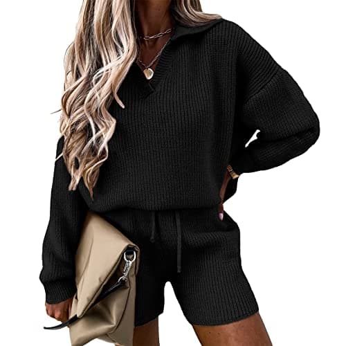 PRETTYGARDEN Women's 2-Piece Knit Pullover Sweater and Shorts Tracksuit Set