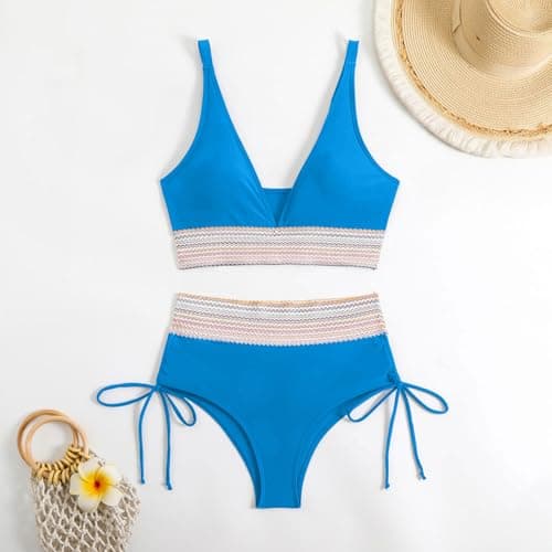 YNCSZEC Tummy Control High Waisted V-Neck Women's Two-Piece Bikini Set