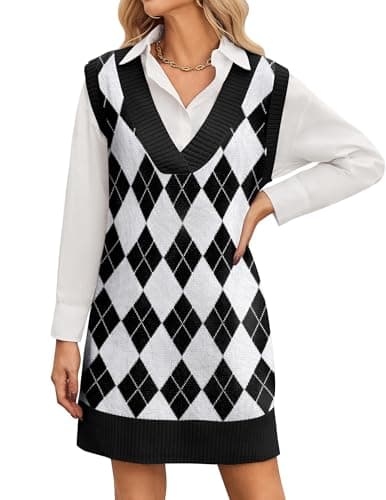 Zeagoo Women's Oversized V Neck Sweater Vest Dress