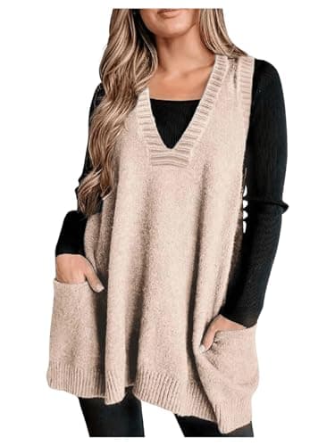 GORGLITTER Women's Plus Size V-Neck Sleeveless Sweater Dress with Pockets