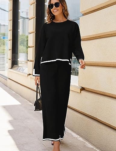 Faleave Women's Knit Long Sleeve Sweater & Wide Leg Pants Lounge Set